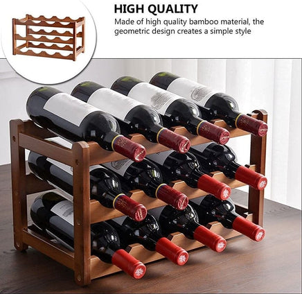 3-layer Bamboo Wine Storage Rack (12 bottles) Kings Warehouse
