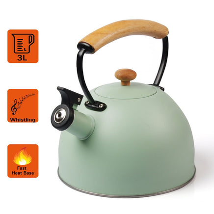 3 Liter Tea Whistling Kettle Stainless Steel Modern Whistling Tea Pot for Stovetop Kings Warehouse