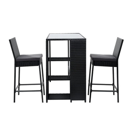 3 PCS Outdoor Bar Table Stools Set Patio Furniture Dining Chairs Wicker Kings Warehouse