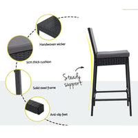 3 PCS Outdoor Bar Table Stools Set Patio Furniture Dining Chairs Wicker Kings Warehouse