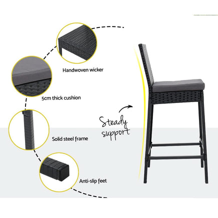 3 PCS Outdoor Bar Table Stools Set Patio Furniture Dining Chairs Wicker Kings Warehouse