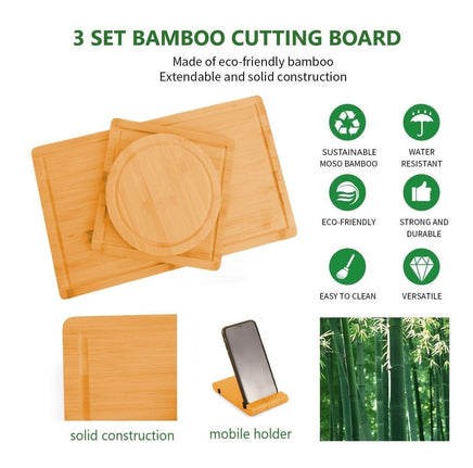 3 Pieces Bamboo Cutting Board with Juice Groove and Mobile Holder included for Home Kitchen Kings Warehouse