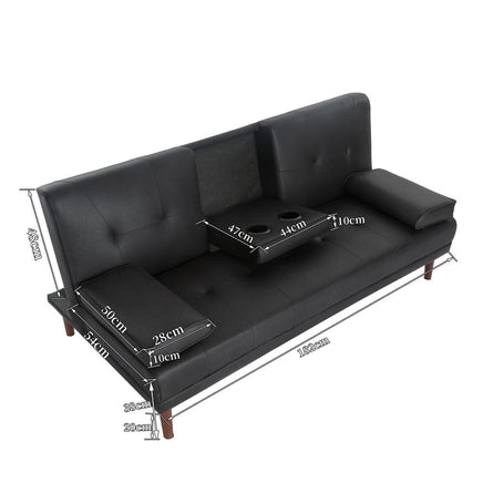 3 Seater Adjustable Sofa Bed With Cup Holder Black Furniture Kings Warehouse