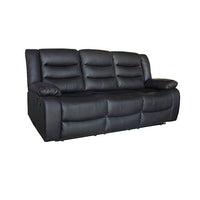 3 Seater Recliner Sofa In Faux Leather Lounge Couch in Black Furniture Kings Warehouse