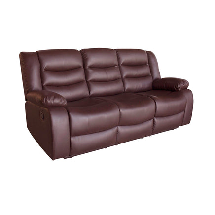 3 Seater Recliner Sofa In Faux Leather Lounge Couch in Brown Furniture Kings Warehouse