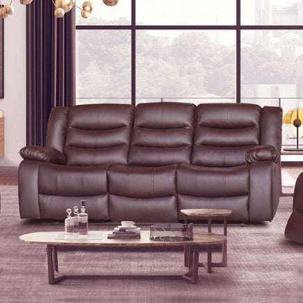3 Seater Recliner Sofa In Faux Leather Lounge Couch in Brown Furniture Kings Warehouse