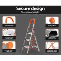 3 Step Ladder Multi-Purpose Folding Aluminium Light Weight Non Slip Platform Kings Warehouse