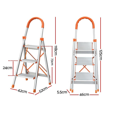 3 Step Ladder Multi-Purpose Folding Aluminium Light Weight Non Slip Platform Kings Warehouse