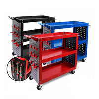 3-Tier Heavy Duty Steel Tool Trolley - Workshop Cart with Pegboard, Hooks and Locking Swivel Casters Tools Kings Warehouse