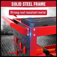 3-Tier Heavy Duty Steel Tool Trolley - Workshop Cart with Pegboard, Hooks and Locking Swivel Casters Tools Kings Warehouse