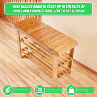 3 Tier Shoe Rack Bamboo Wooden Storage Shelf Stand Bench Cabinet Organiser Furniture Kings Warehouse
