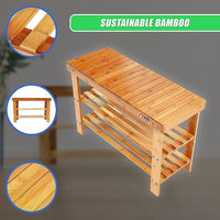3 Tier Shoe Rack Bamboo Wooden Storage Shelf Stand Bench Cabinet Organiser Furniture Kings Warehouse