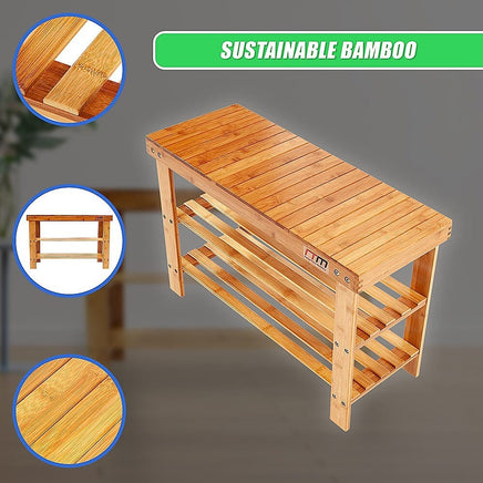 3 Tier Shoe Rack Bamboo Wooden Storage Shelf Stand Bench Cabinet Organiser Furniture Kings Warehouse