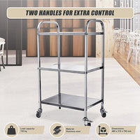 3 Tiers Food Trolley Cart Stainless Steel Utility Kitchen Dining Service Home & Garden KingsWarehouse