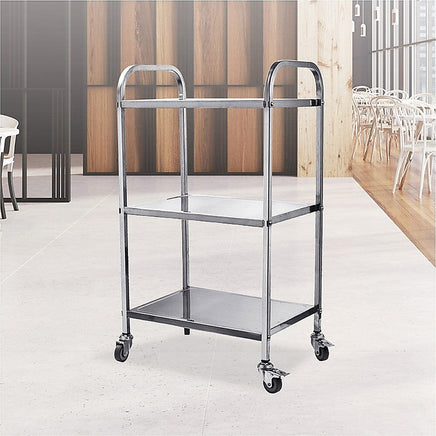 3 Tiers Food Trolley Cart Stainless Steel Utility Kitchen Dining Service Home & Garden KingsWarehouse