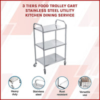 3 Tiers Food Trolley Cart Stainless Steel Utility Kitchen Dining Service Home & Garden KingsWarehouse