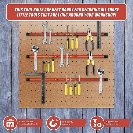 3 x 61cm Magnetic Wall Mounted Tool Holder Storage Organiser Garage Workshop Tools Kings Warehouse