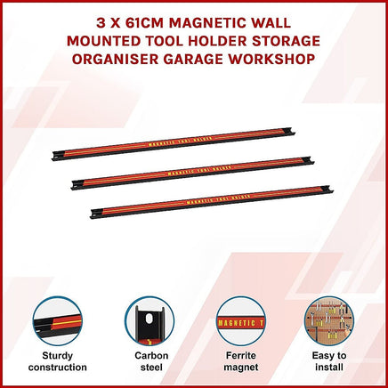 3 x 61cm Magnetic Wall Mounted Tool Holder Storage Organiser Garage Workshop Tools Kings Warehouse