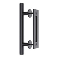30cm Pull and Flush Barn Door Handle Square Handles set of Frosted Black Surface Round Kings Warehouse