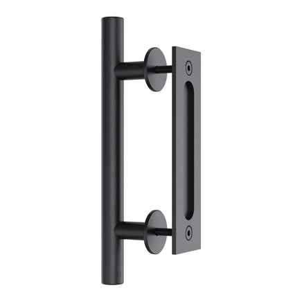 30cm Pull and Flush Barn Door Handle Square Handles set of Frosted Black Surface Round Kings Warehouse