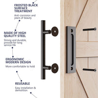 30cm Pull and Flush Barn Door Handle Square Handles set of Frosted Black Surface Round Kings Warehouse