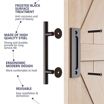 30cm Pull and Flush Barn Door Handle Square Handles set of Frosted Black Surface Round Kings Warehouse
