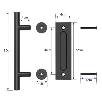 30cm Pull and Flush Barn Door Handle Square Handles set of Frosted Black Surface Round Kings Warehouse