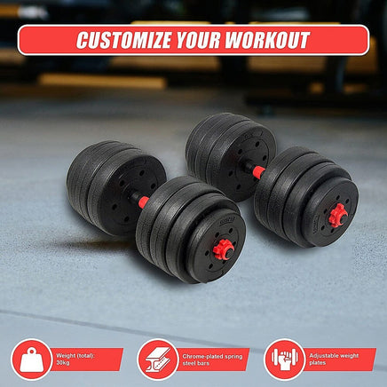 30kg Adjustable Rubber Dumbbell Set Barbell Home GYM Exercise Weights Sports & Fitness Kings Warehouse