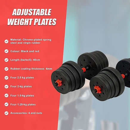 30kg Adjustable Rubber Dumbbell Set Barbell Home GYM Exercise Weights Sports & Fitness Kings Warehouse