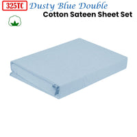 325TC 100% Cotton Sateen Sheet Set Dusty Blue Double Home & Garden Kings Warehouse