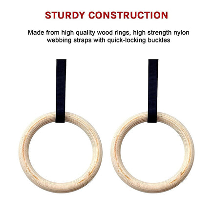 32mm Wooden Gymnastic Rings Olympic Gym Rings Strength Training Sports & Fitness Kings Warehouse