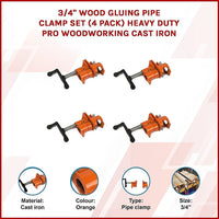 3/4" Wood Gluing Pipe Clamp Set (4 Pack) Heavy Duty PRO Woodworking Cast Iron Tools Kings Warehouse
