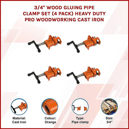 3/4" Wood Gluing Pipe Clamp Set (4 Pack) Heavy Duty PRO Woodworking Cast Iron Tools Kings Warehouse