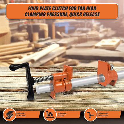 3/4" Wood Gluing Pipe Clamp Set (4 Pack) Heavy Duty PRO Woodworking Cast Iron Tools Kings Warehouse