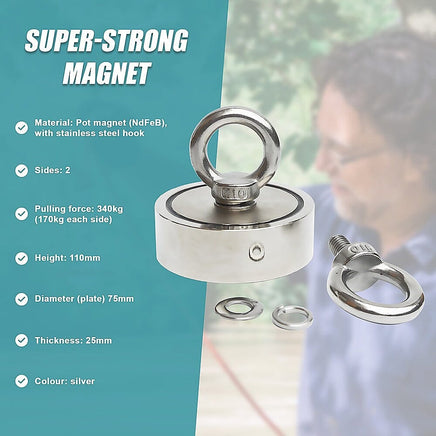 340Kg Salvage Strong Recovery Magnet Neodymium Hook Treasure Hunting Fishing Gift & Novelty Kings Warehouse