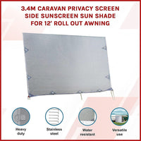 3.4m Caravan Privacy Screen Side Sunscreen Sun Shade for 12' Roll Out Awning Home & Garden Kings Warehouse