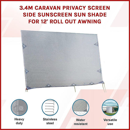 3.4m Caravan Privacy Screen Side Sunscreen Sun Shade for 12' Roll Out Awning Home & Garden Kings Warehouse