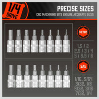 36-Piece Hex Bit Socket Set, SAE and Metric Sizes, S2 Steel Hex Bits, Chrome Vanadium Steel Sockets and Adapters with Storage Case Tools Kings Warehouse