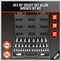 36-Piece Hex Bit Socket Set, SAE and Metric Sizes, S2 Steel Hex Bits, Chrome Vanadium Steel Sockets and Adapters with Storage Case Tools Kings Warehouse