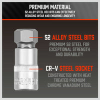 36-Piece Hex Bit Socket Set, SAE and Metric Sizes, S2 Steel Hex Bits, Chrome Vanadium Steel Sockets and Adapters with Storage Case Tools Kings Warehouse