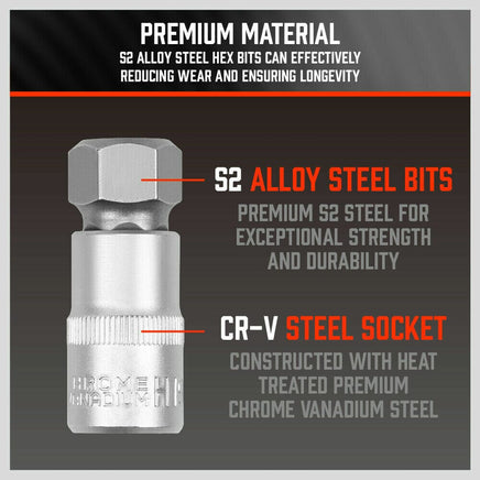 36-Piece Hex Bit Socket Set, SAE and Metric Sizes, S2 Steel Hex Bits, Chrome Vanadium Steel Sockets and Adapters with Storage Case Tools Kings Warehouse