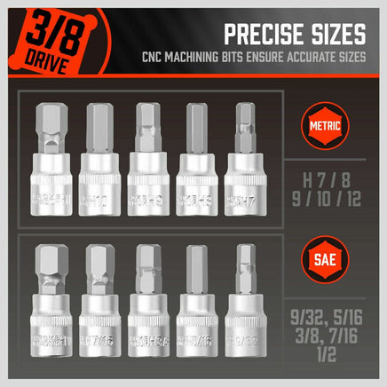 36-Piece Hex Bit Socket Set, SAE and Metric Sizes, S2 Steel Hex Bits, Chrome Vanadium Steel Sockets and Adapters with Storage Case Tools Kings Warehouse