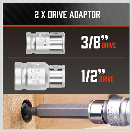 36-Piece Hex Bit Socket Set, SAE and Metric Sizes, S2 Steel Hex Bits, Chrome Vanadium Steel Sockets and Adapters with Storage Case Tools Kings Warehouse