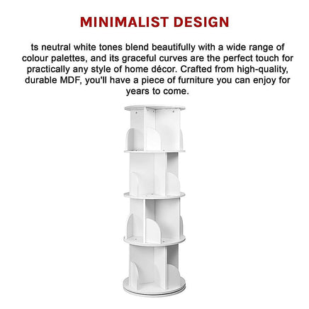 360-degree Rotating 4 Tier Display Shelf Bookcase Organiser Furniture Kings Warehouse
