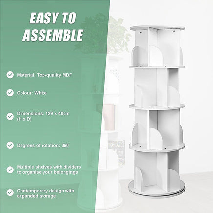 360-degree Rotating 4 Tier Display Shelf Bookcase Organiser Furniture Kings Warehouse