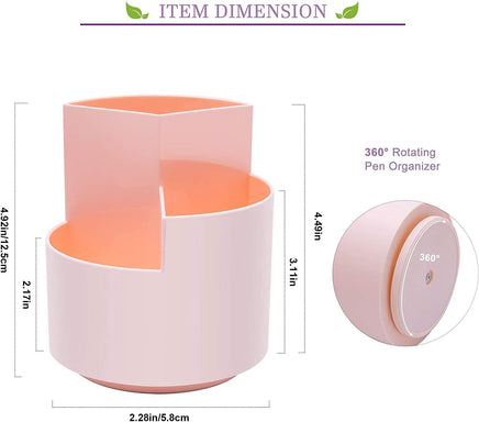 360 degree rotating multi-functional pen holder with 3 separate layer for office desk organiser (Pink) Kings Warehouse