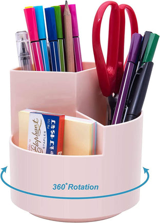 360 degree rotating multi-functional pen holder with 3 separate layer for office desk organiser (Pink) Kings Warehouse