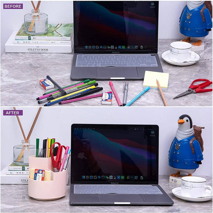 360 degree rotating multi-functional pen holder with 3 separate layer for office desk organiser (Pink) Kings Warehouse