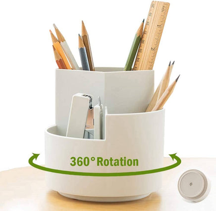 360 degree rotating multi-functional pen holder with 3 separate layer for office desk organiser (White) Kings Warehouse