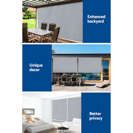 3X2.5M Outdoor Blinds Awning Roll Down Screen Fabric Blinds Outdoor Window Shade Grey Home & Garden Kings Warehouse